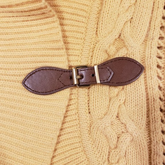 Talbots Lambswool Cable Knit Yellow Cardigan Leather Buckle Sweater MP - Picture 6 of 10